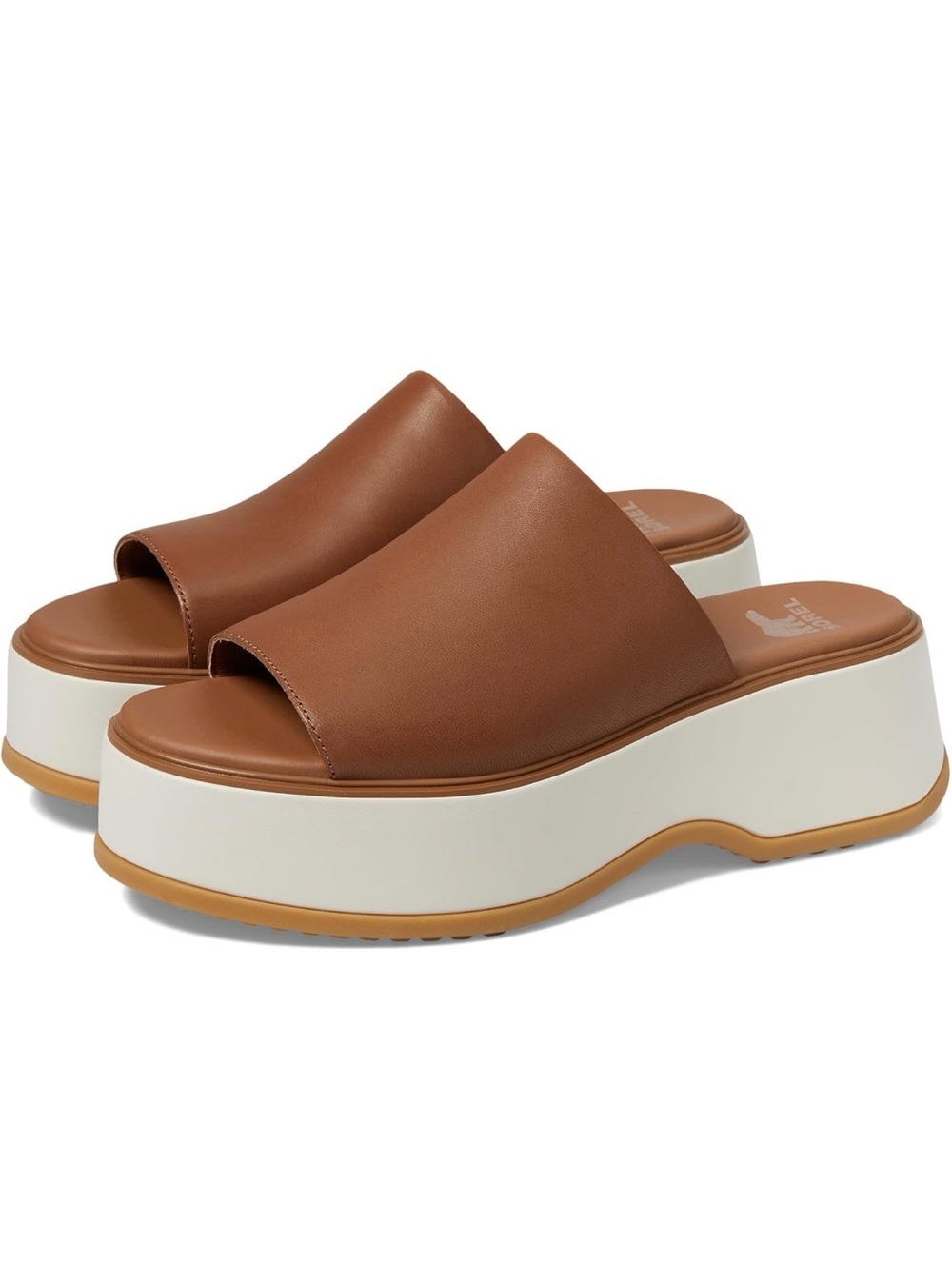 Sorel Dayspring Brown Leather upper Platform Slide sandals with White Sole